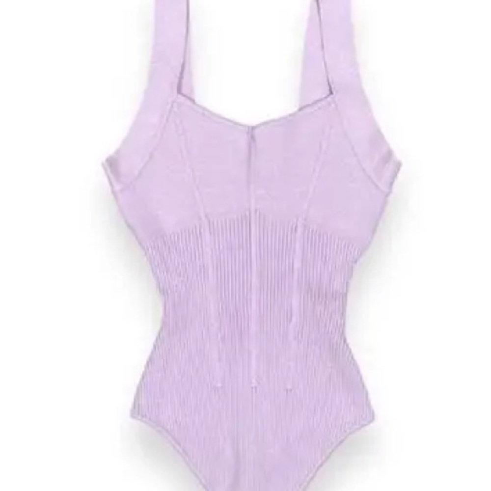 Abercrombie Lavender Elevated Mixed Rib Knit Bodysuit